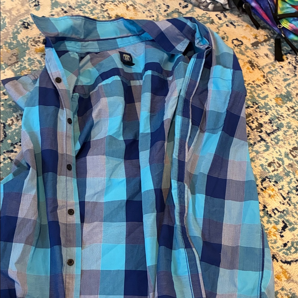 Route 66 Men's Blue and Navy Plaid Shirt